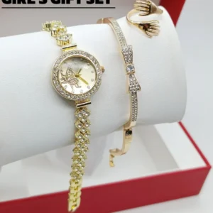 Women's Diamond Stone Jewelry Watch | Silver Color Bracelet & Ring Gift Set