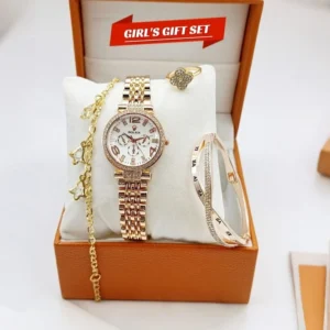 Rolex Women's Diamond Stone Jewelry Watch | Bangle-Bracelet & Ring Gift Set