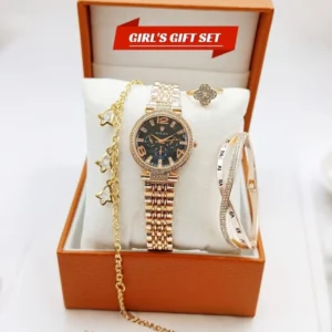 Rolex Women's Diamond Stone Jewelry Watch | Bangle-Bracelet & Ring Gift Set