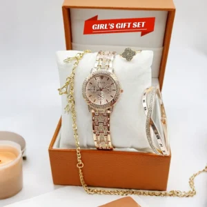 Rolex Women's Diamond Stone Jewelry Watch | Bangle-Bracelet & Ring Gift Set
