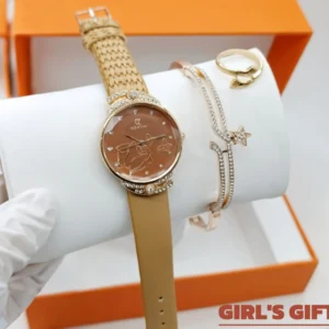 Women's Diamond Stone Strap Watch With Bracelet & Ring | Eid Special Gift Set