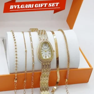 BVLGARI Women's Diamond Stone Jewelry Watch | 5-Piece Gold Bracelet Gift Set