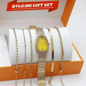 BVLGARI Women's Diamond Stone Jewelry Watch | 5-Piece Gold Bracelet Gift Set