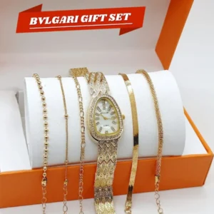 BVLGARI Women's Diamond Stone Jewelry Watch | 5-Piece Gold Bracelet Gift Set