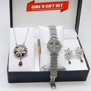 Women's Diamond Stone Jewelry Watch | 3-Piece Zircon Chain & Earrings
