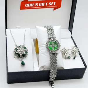 Women's Diamond Stone Jewelry Watch | 3-Piece Zircon Chain & Earrings