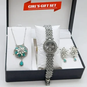 Women's Diamond Stone Jewelry Watch | 3-Piece Zircon Chain & Earrings
