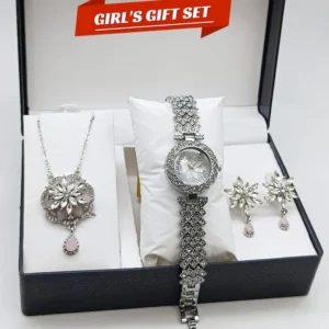 Women's Diamond Stone Jewelry Watch | 3-Piece Zircon Chain & Earrings