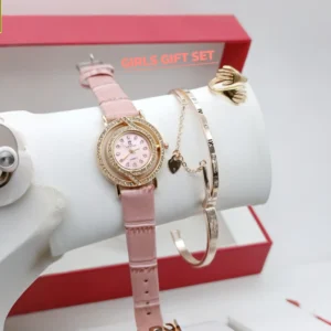 Women's Diamond Stone Strap Watch with Bracelet & Ring