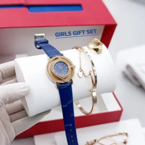 Women's Diamond Stone Strap Watch with Bracelet & Ring