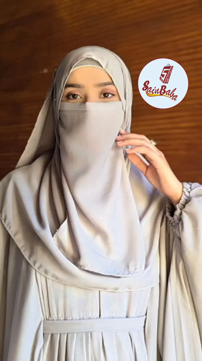 Women's Caftan Abaya 4-Piece Set | Scarf, Gown, Niqab & Belt - Image 7