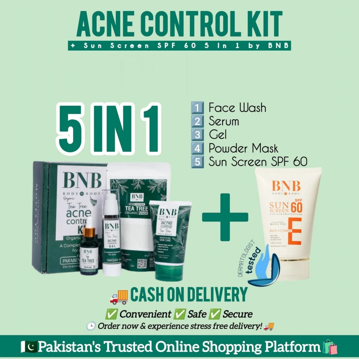 BNB Mega Deal | Acne Control Kit + SPF 60 Sun Screen - Organic and Dermatologist Tested