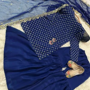 Women's Stitched Fancy Sequins Embroidered 3Pcs Suit | Cutwork Dupatta with Garara