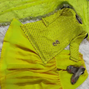 Women's Stitched Fancy Sequins Embroidered 3Pcs Suit | Cutwork Dupatta with Garara