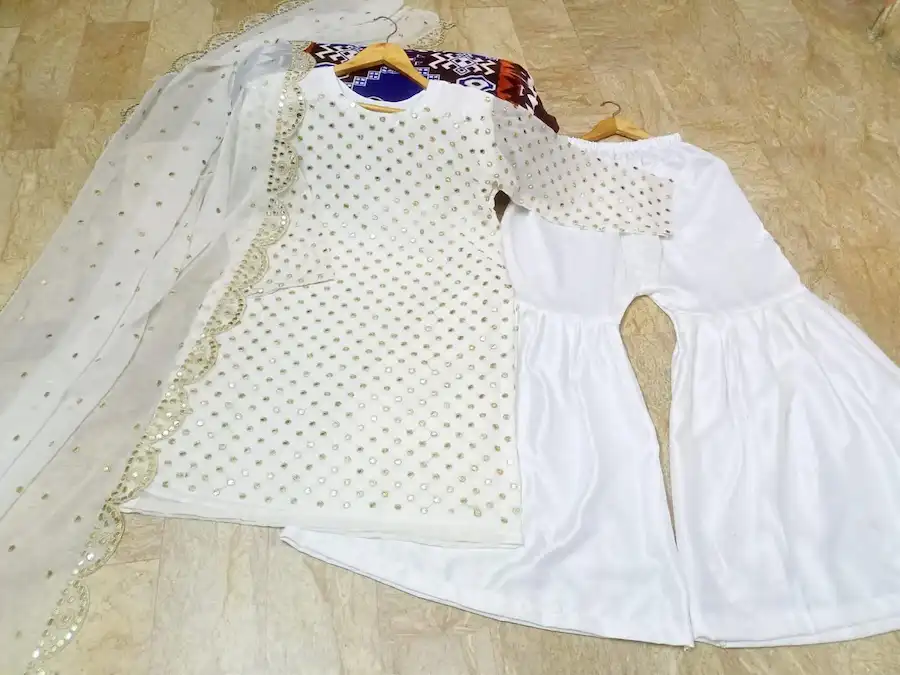 Women's Stitched Fancy Sequins Embroidered 3Pcs Suit | Cutwork Dupatta with Garara - Image 4