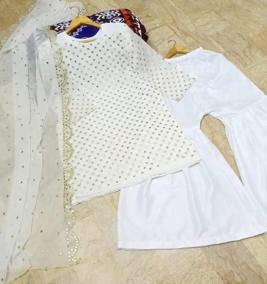 Women's Stitched Fancy Sequins Embroidered 3Pcs Suit | Cutwork Dupatta with Garara - Image 3