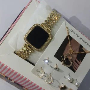Apple Smart Touch Watch | Fancy Stone Locket Chain & 4-Pair Stylish Earrings Set