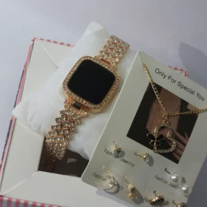 Apple Smart Touch Watch | Fancy Stone Locket Chain & 4-Pair Stylish Earrings Set
