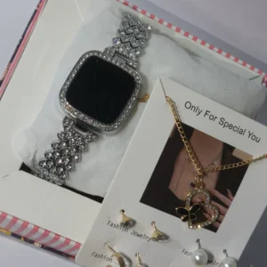 Apple Smart Touch Watch | Fancy Stone Locket Chain & 4-Pair Stylish Earrings Set
