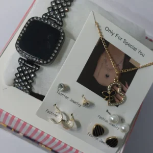 Apple Smart Touch Watch | Fancy Stone Locket Chain & 4-Pair Stylish Earrings Set