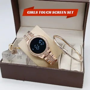 Women's Touch Screen Watch | Diamond Stone Bracelet & Elegant Ring Set