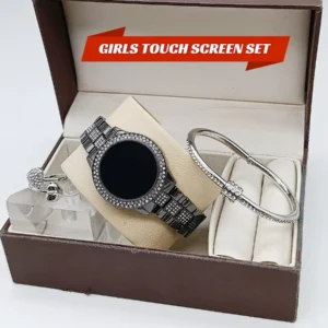 Women's Touch Screen Watch | Diamond Stone Bracelet & Elegant Ring Set