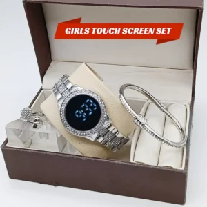 Women's Touch Screen Watch | Diamond Stone Bracelet & Elegant Ring Set