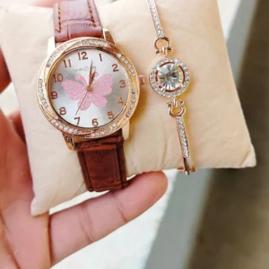Women's Elegant Strap Watch & Bracelet Gift Set