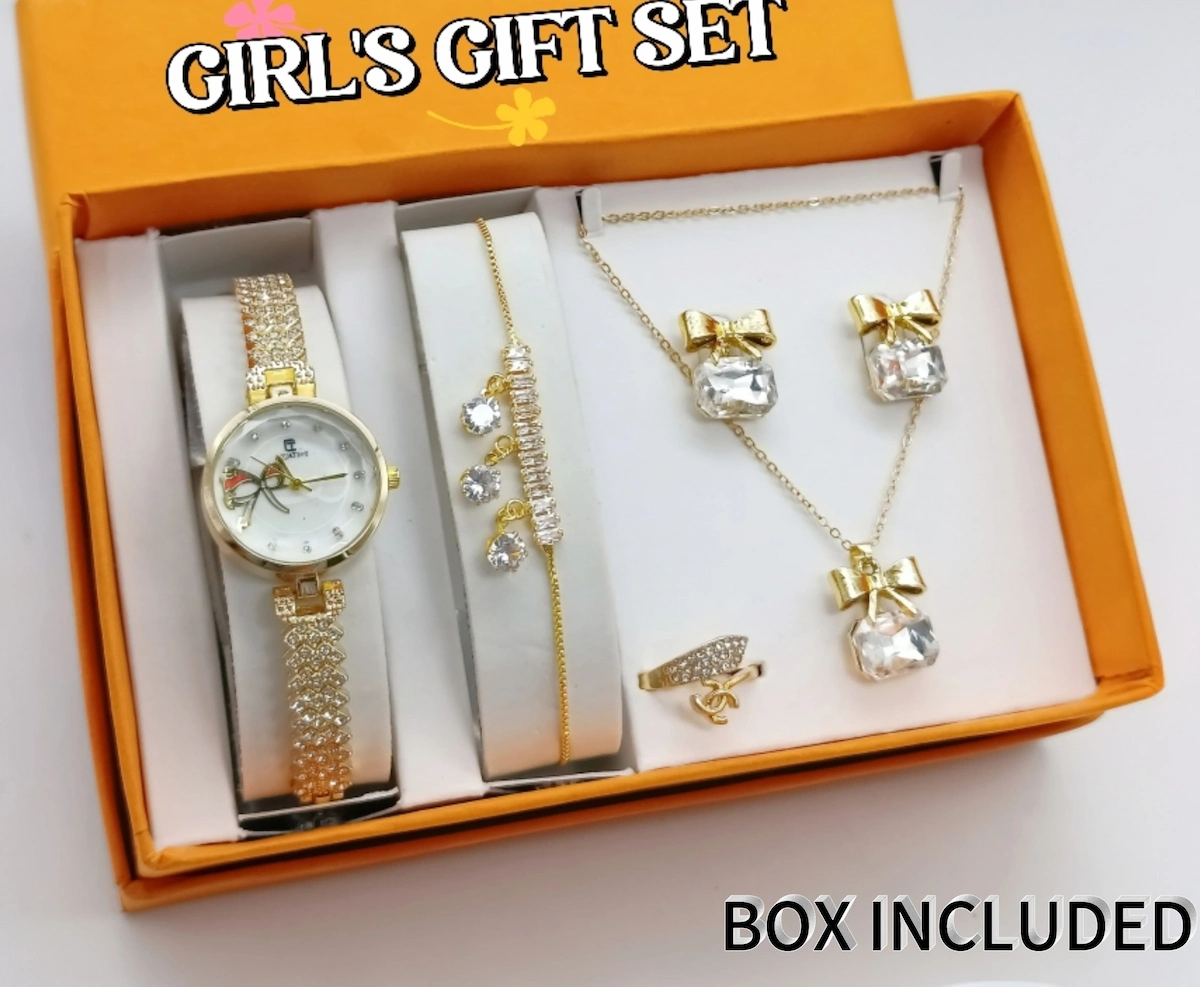 Women's Diamond Stone Jewelry Watch Set | With Complete Jewelery Set