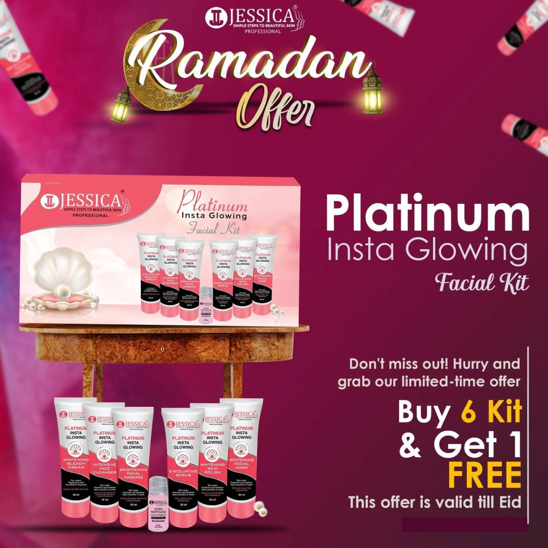 Jessica Platinum Insta Glowing Facial Kit – Buy 6, Get 1 Free | Radiant & Nourished Skin