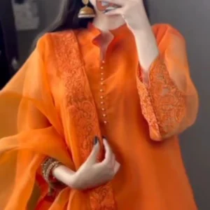 Women's Elegant 3-Piece Eid Suit | Plain Fabric with Embroidered Dupatta Border