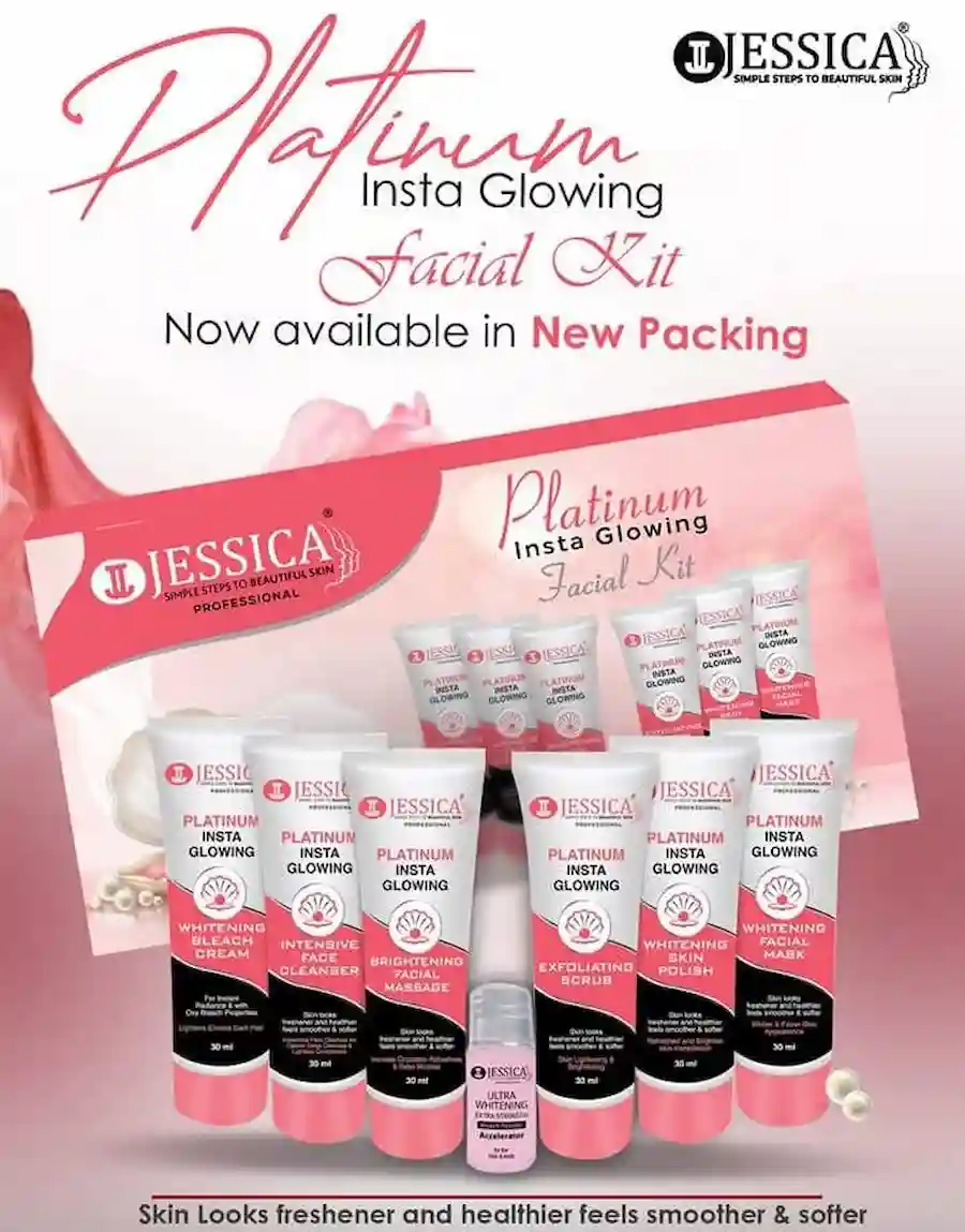 Jessica Platinum Insta Glowing Facial Kit – Buy 6, Get 1 Free | Radiant & Nourished Skin - Image 3
