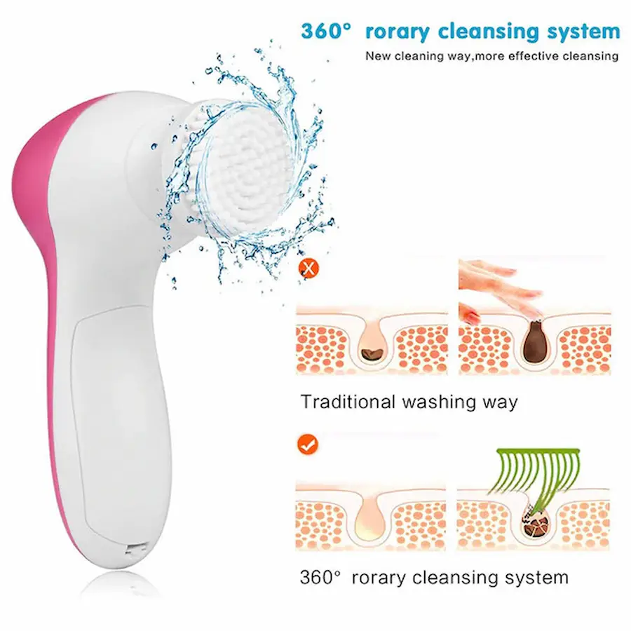 5-in-1 Electric Facial Cleanser & Massager | Blackhead Remover & Beauty Care Brush - Image 3