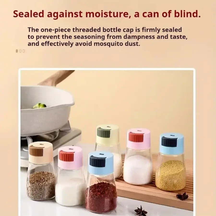 Sealed Glass Spice Jar | Salt, Pepper & Seasoning Dispenser with Press Control - Image 3