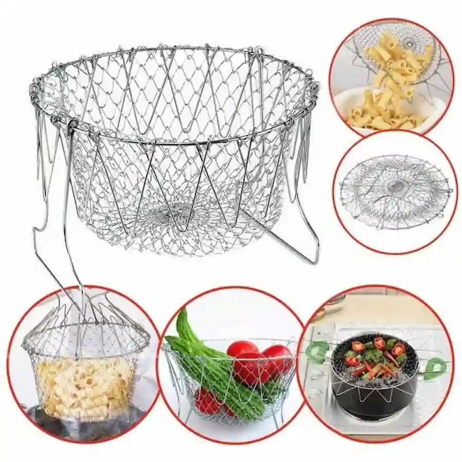 Stainless Steel Foldable Chef Basket | Multi-Functional Kitchen Colander, Steamer, Strainer & Fryer - Image 11