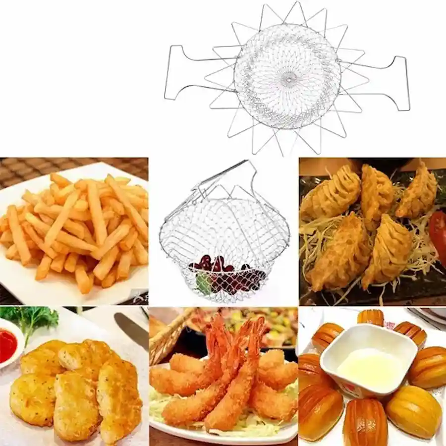 Stainless Steel Foldable Chef Basket | Multi-Functional Kitchen Colander, Steamer, Strainer & Fryer - Image 10