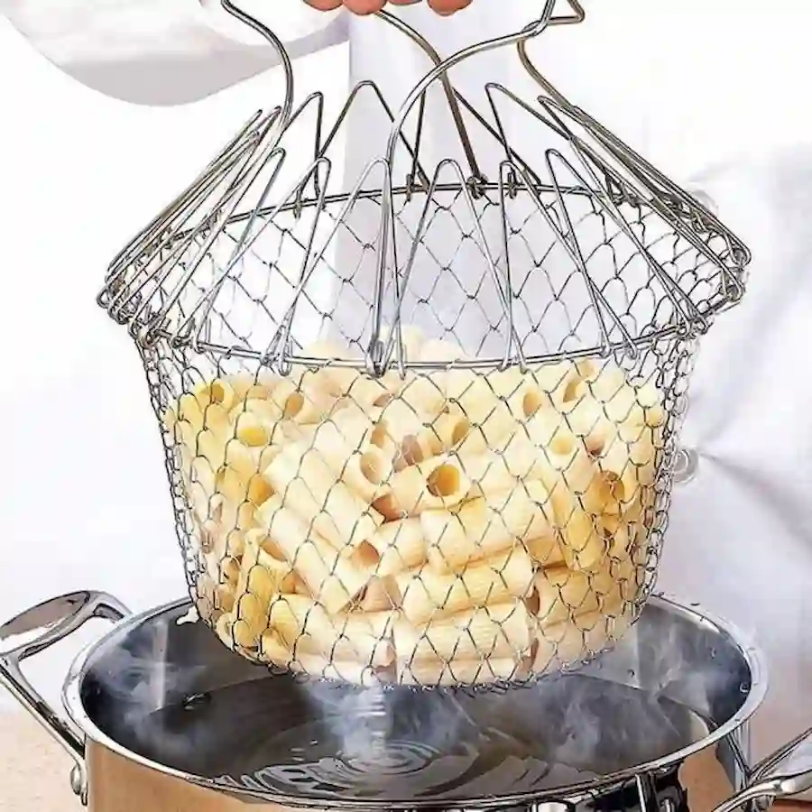 Stainless Steel Foldable Chef Basket | Multi-Functional Kitchen Colander, Steamer, Strainer & Fryer - Image 17