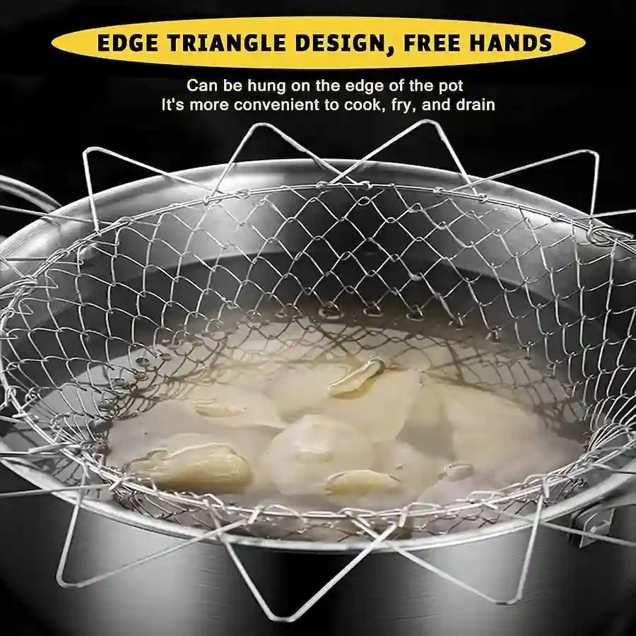 Stainless Steel Foldable Chef Basket | Multi-Functional Kitchen Colander, Steamer, Strainer & Fryer - Image 8