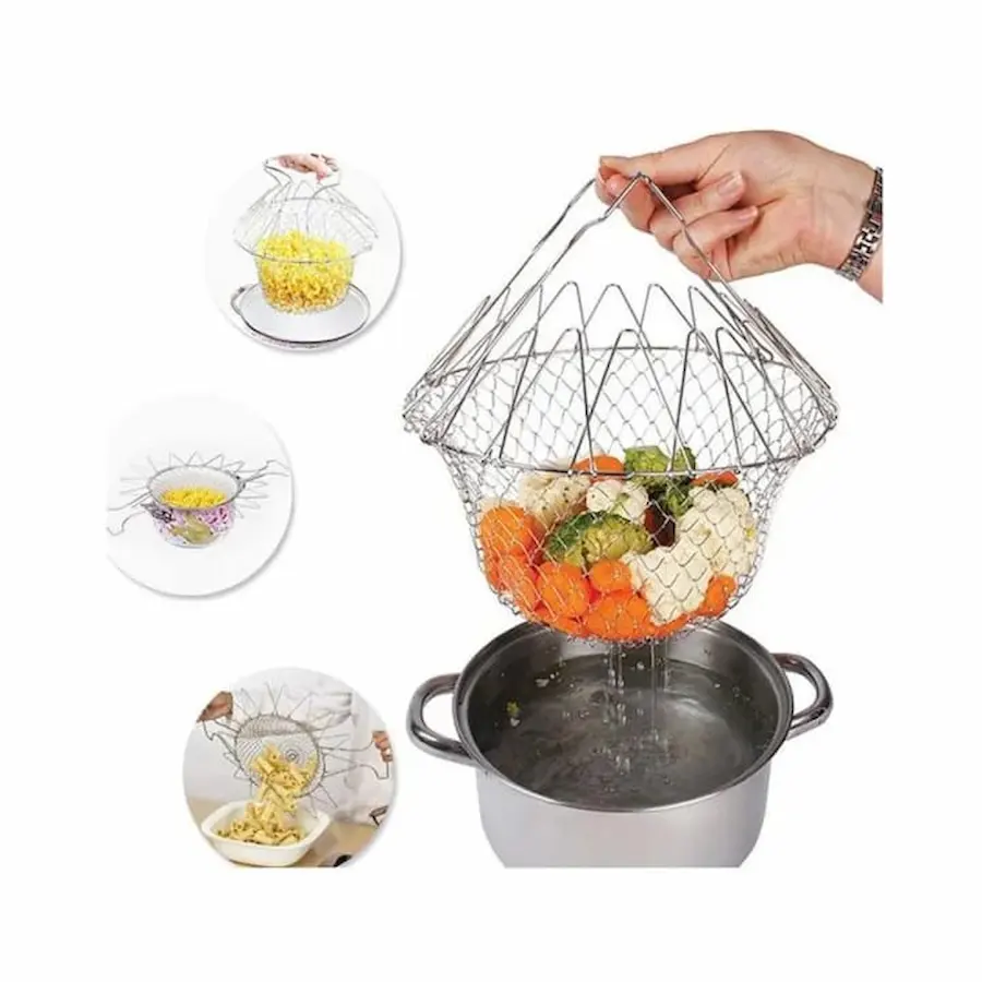 Stainless Steel Foldable Chef Basket | Multi-Functional Kitchen Colander, Steamer, Strainer & Fryer - Image 12