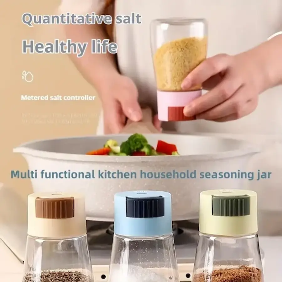 Sealed Glass Spice Jar | Salt, Pepper & Seasoning Dispenser with Press Control - Image 2