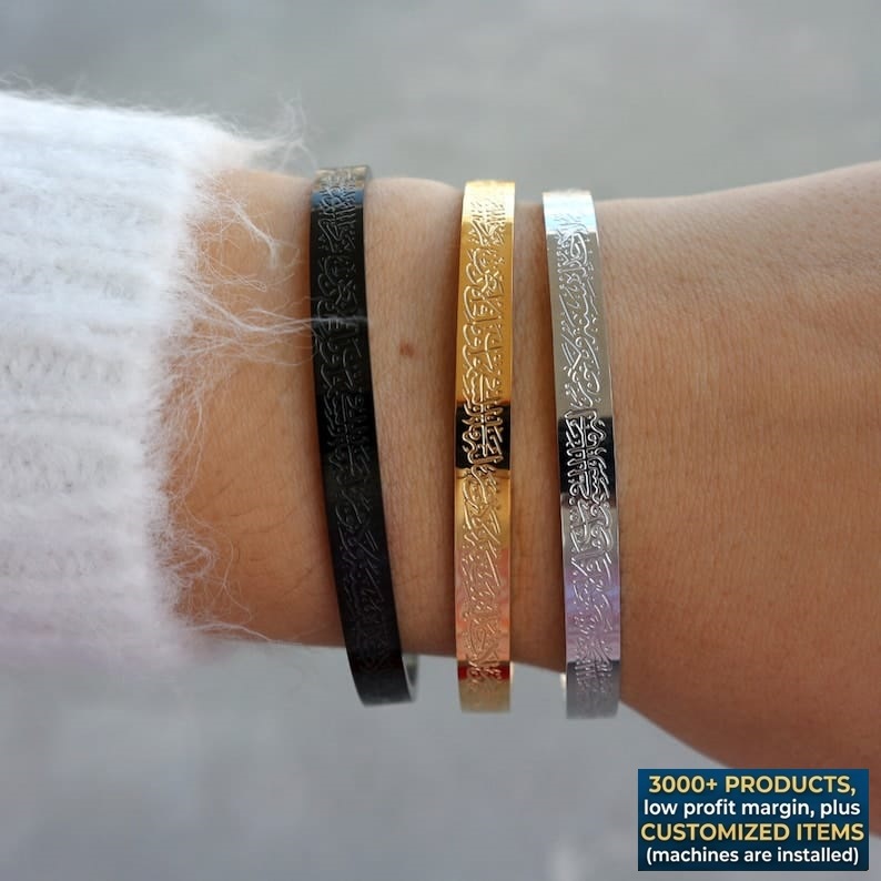 Customized Name & Calligraphy Bracelet / Kara for Men & Women – Personalized Stainless Steel Cuff Bangle (Gold, Silver & Black) | Unisex Jewellery Gift - Image 2